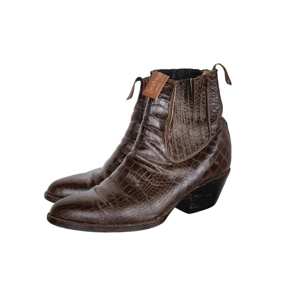 Vintage Destroyer Western Men's Brown Leather Ankle Cowboy Boots